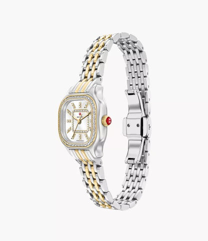 Michele Meggie Mini 25Mm Diamond Mother Of Pearl Dial Two Tone 18k Yellow Gold Plated Watch