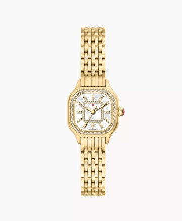 Michele Meggie Mini 25Mm Diamond Mother Of Pearl Dial 18K Yellow Gold Plated Watch