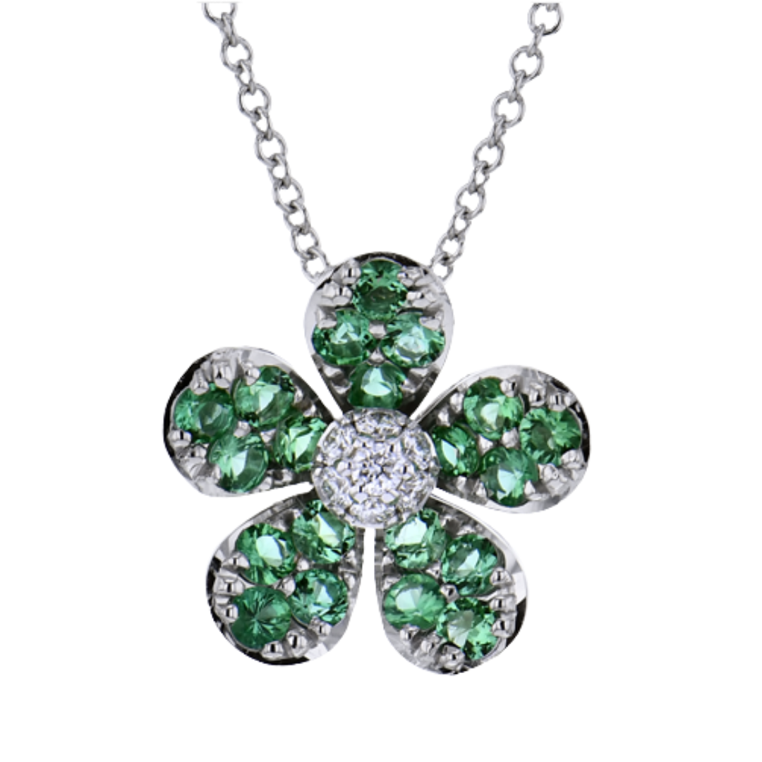 Simon G 18K Whtie Gold Paraiba Tourmaline & Diamond Flower Necklace