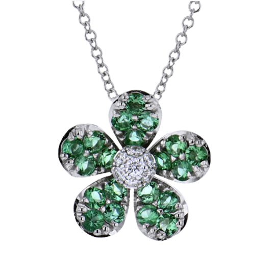 Simon G 18K Whtie Gold Paraiba Tourmaline & Diamond Flower Necklace