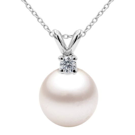 14K White Gold Akoya Pearl And Diamond Pendant