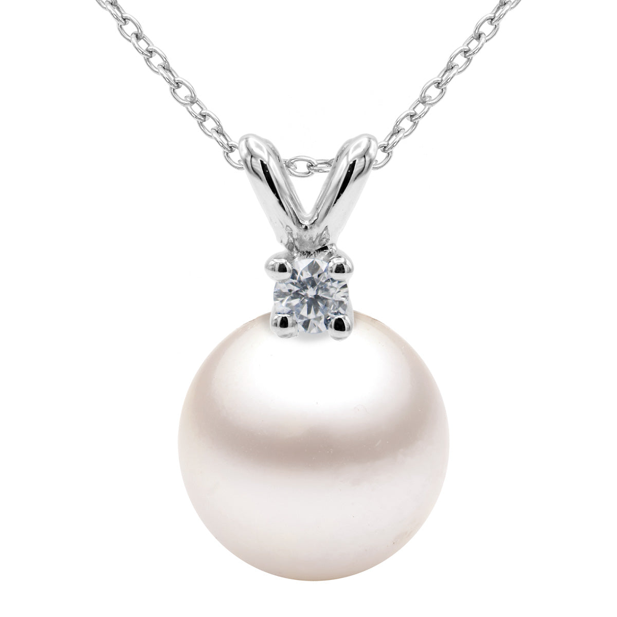14K White Gold Akoya Pearl And Diamond Pendant