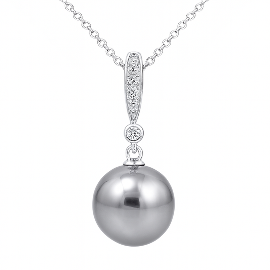 14K White Gold Freshwater Pearl And Diamond Drop Pendant