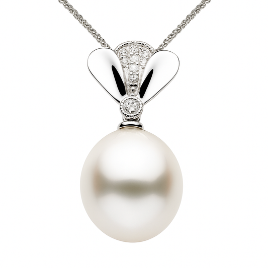 14K White Gold South Sea Pearl And Diamond Pendant