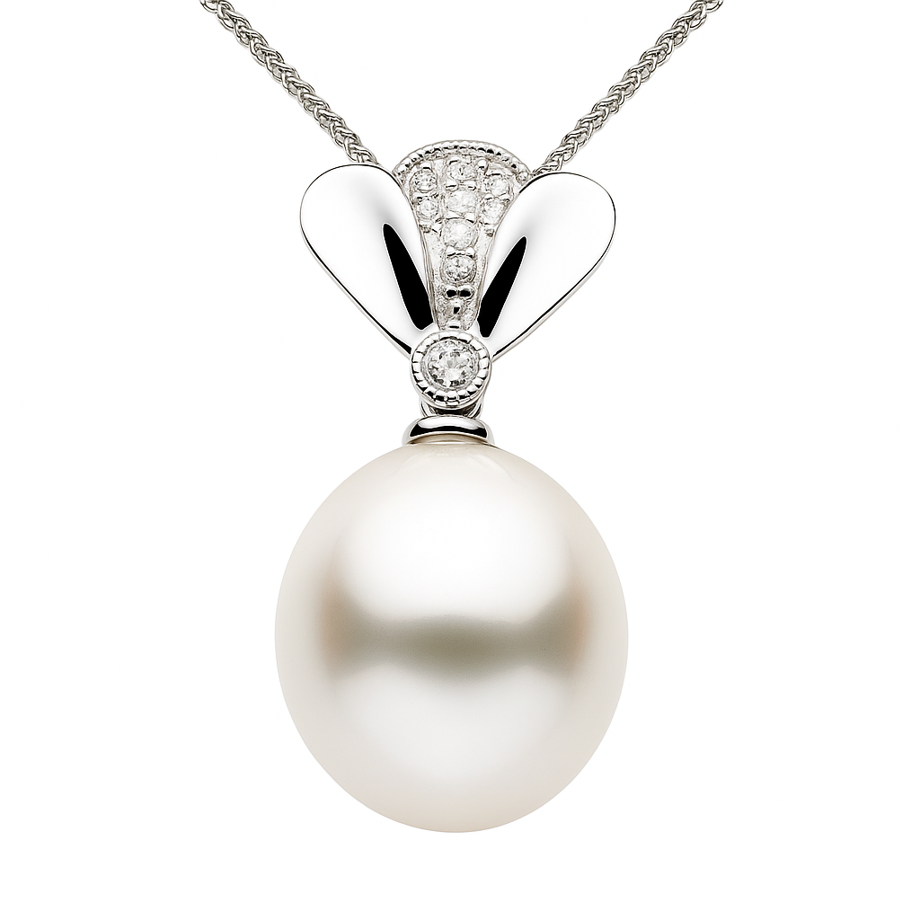 14K White Gold South Sea Pearl And Diamond Pendant