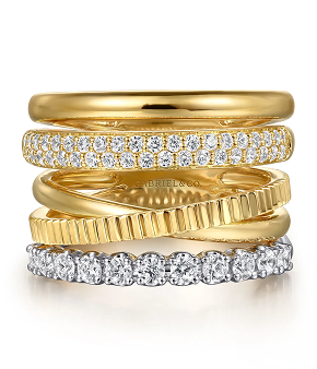 Easy-Stack Ring 14K White and Yellow Gold Diamond 0.65ct