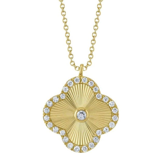 Shy 14K Yellow Gold Ribbed Cloved Diamond Bezel Necklace