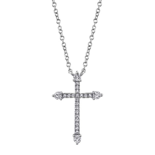 Shy 14K White Gold Diamond Cross Necklace