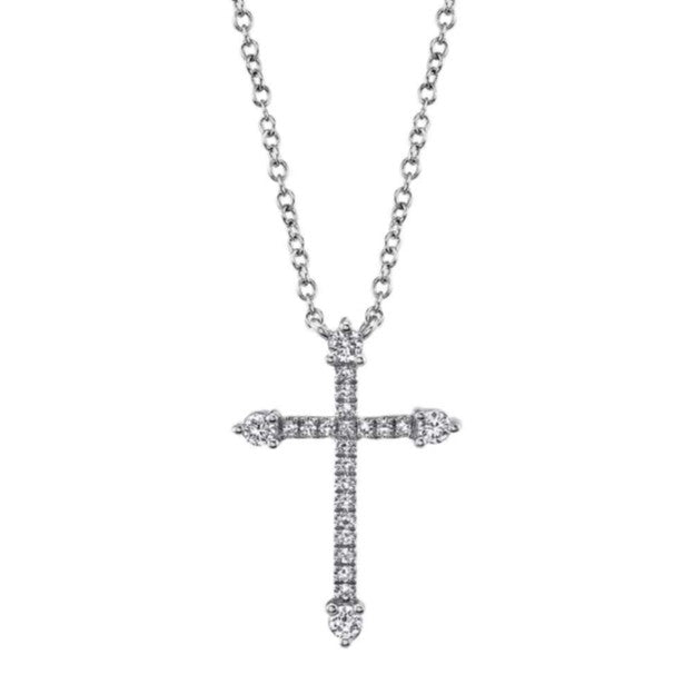 Shy 14K White Gold Diamond Cross Necklace