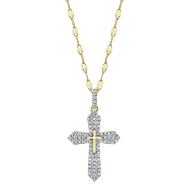 Shy 14K Yellow Gold Diamond Pave Cross Necklace Sparkle Chain
