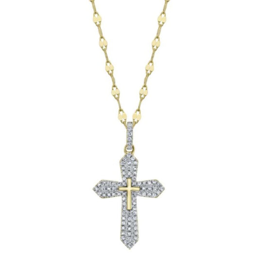 Shy 14K Yellow Gold Diamond Pave Cross Necklace Sparkle Chain