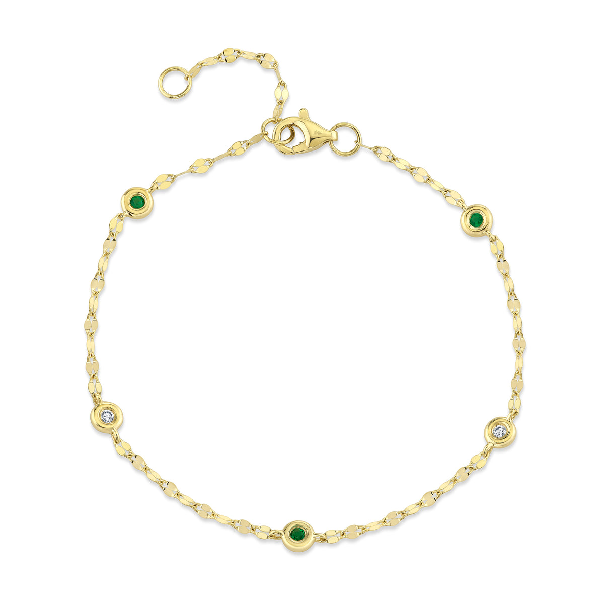 Shy 14K Yellow Gold Diamond And Emerald By The Yard Sparkle Chain Bracelet