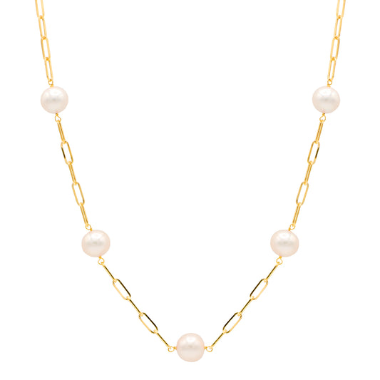 14K Yellow Gold Paperclip Freshwater Pearl Tincup Necklace