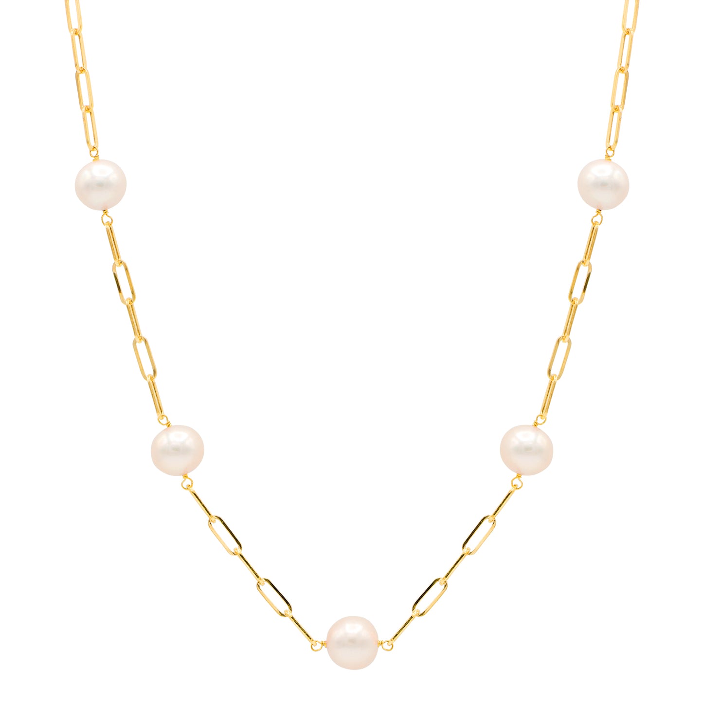 14K Yellow Gold Paperclip Freshwater Pearl Tincup Necklace