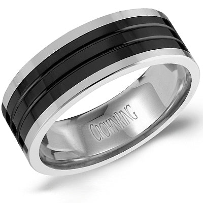 Crown Ring Black Ceramic & Black Tungsten Band