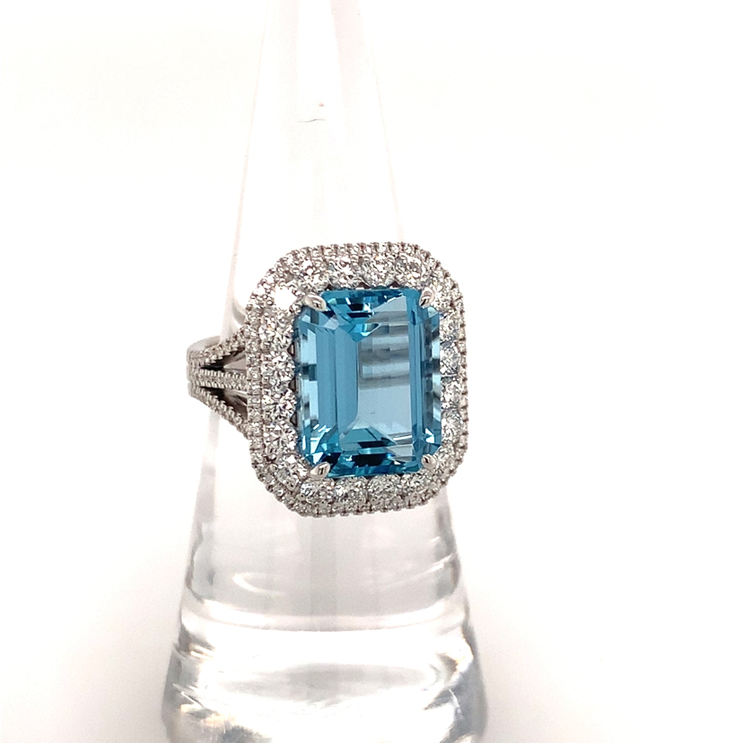 Simon G 18K White Gold Emerald Cut Aquamaine & Diamond Ring