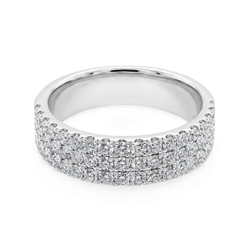 14K Whtie Gold 3-Row Diamond Band