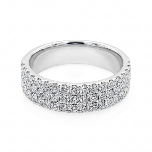 14K Whtie Gold 3-Row Diamond Band
