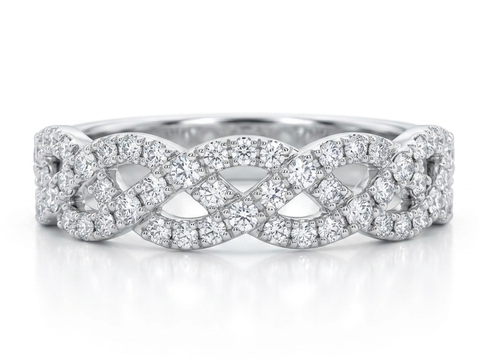 14K White Gold Braided Diamond Band