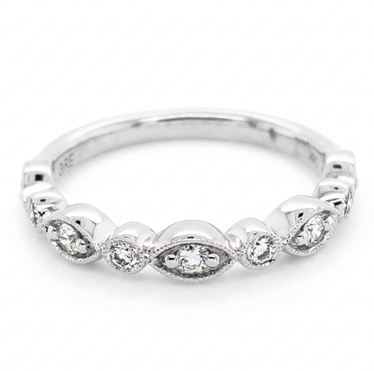 14K White Gold Alternating Milgrain Diamond Band