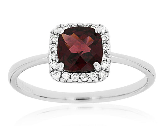 14K White Gold Rhodolite & Diamond Ring
