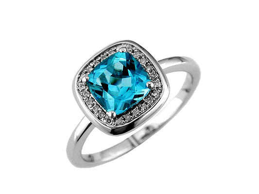 14K White Gold Blue Topaz & Diamond Ring