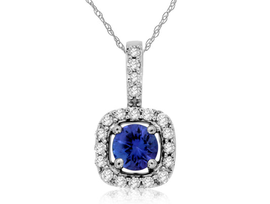 14K White Gold Tanzanite & Diamond Halo Pendant