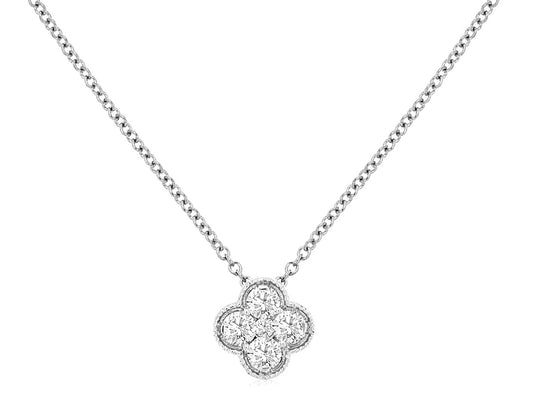 14K White Gold Diamond Clover Pendant