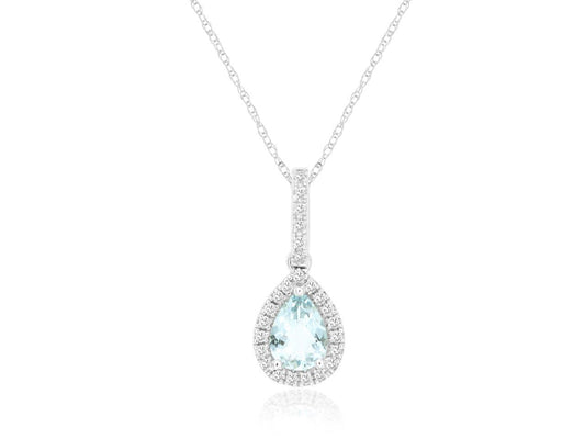 14K White Gold Aquamarine & Diamond Pendant