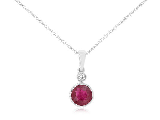 14K White Gold Ruby & Diamond Pendant