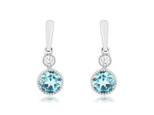 14K White Gold BlueTopaz & Diamond Earrings