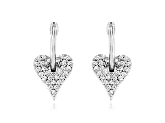 14K White Gold Diamond Heart Earrings
