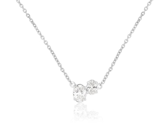 14K White Gold Oval Diamond Necklace