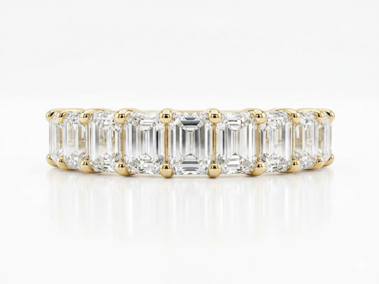 14K Yellow Gold 10 Stone Emerald Cut Diamond Band