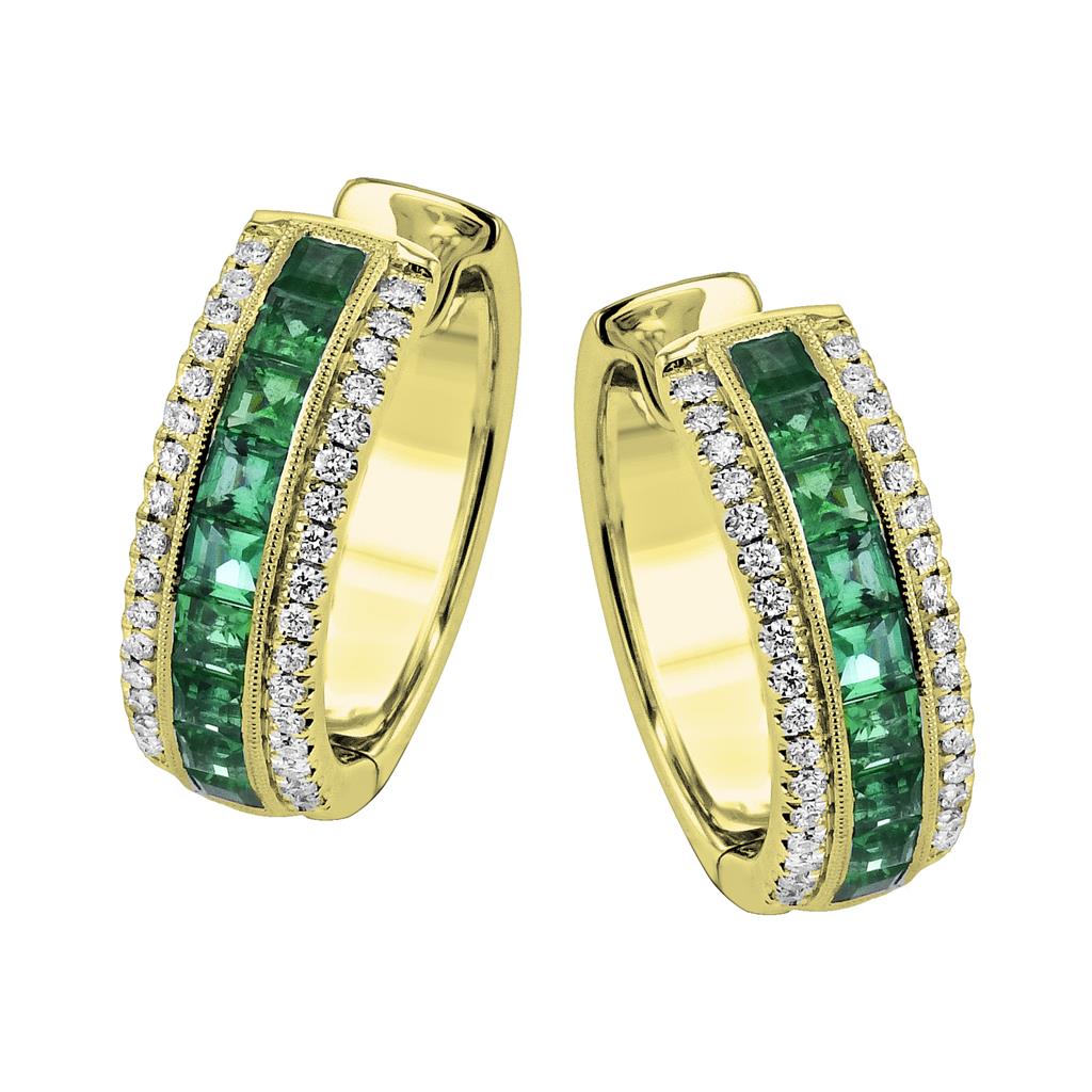 Simon G. 18K Princess Cut Emerald & Round Diamond Hoop Earrings