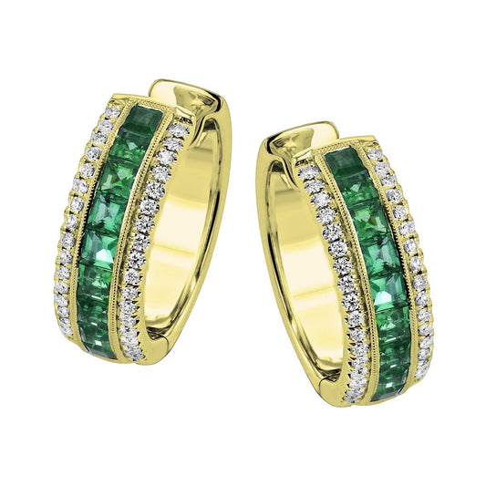 Simon G. 18K Princess Cut Emerald & Round Diamond Hoop Earrings