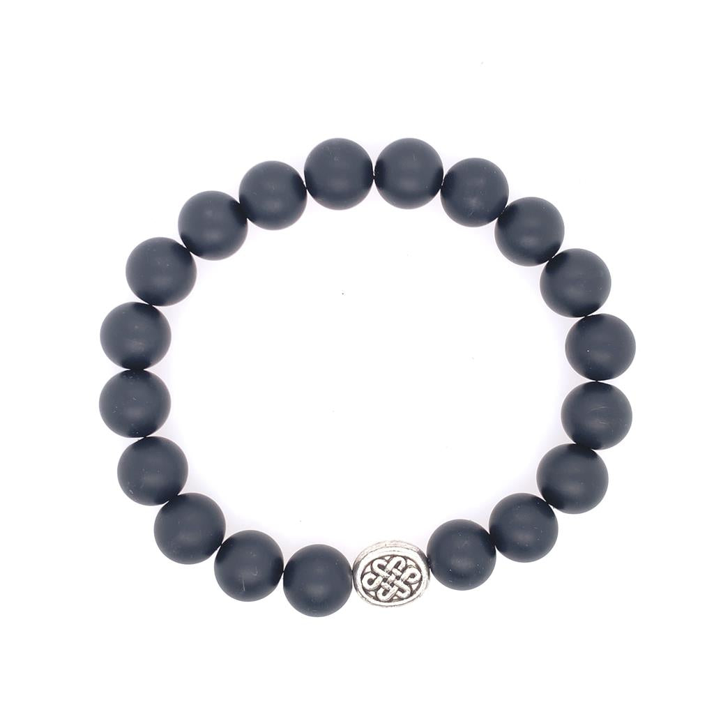 Dee Berkley "My Hero" Matte Black Agate Beaded Bracelet