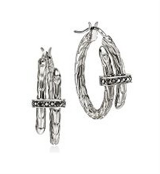 John Hardy Spear Silver ByPass Flex Cuff with Treated Black Sapphire