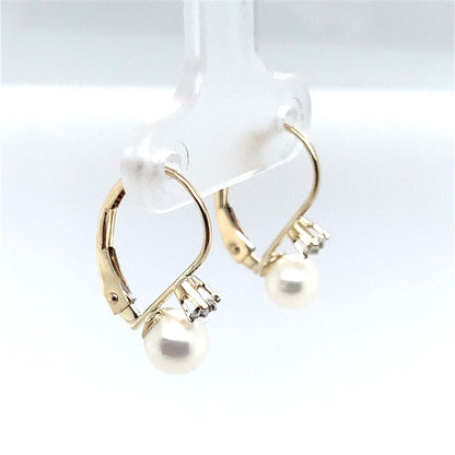 Estate 10K Yellow Gold Pearl Drop Lever Back Earrings