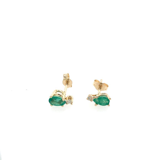 Estate 14K Yellow Gold Emerald Stud Earrings