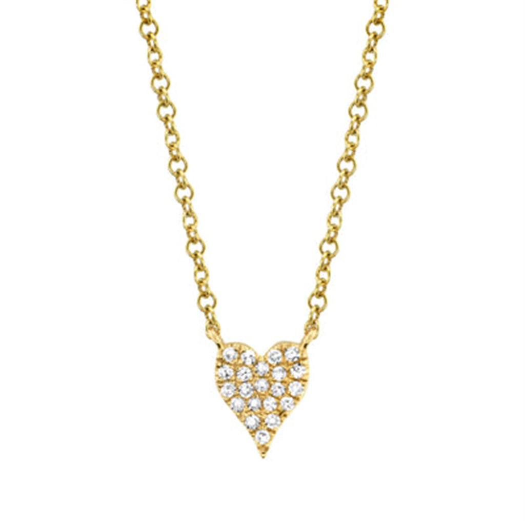 Shy Creation Yellow Gold Pave Set Mini Diamond Heart Pendant Necklace