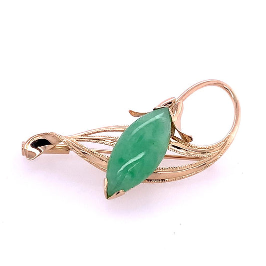 Estate 14K Yellow Gold Jade Flower Pin