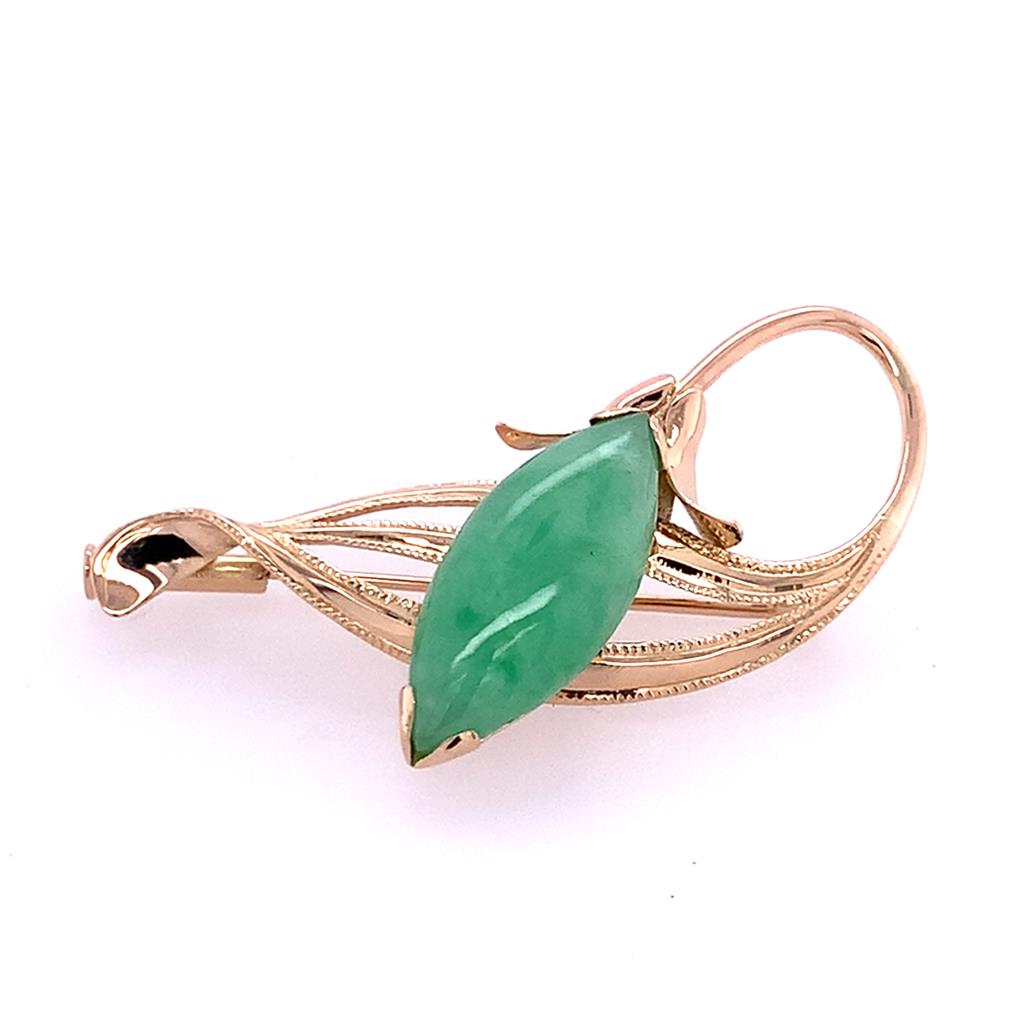 Estate 14K Gold Jade Flower Pin