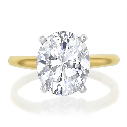 Lab Grown Two Tone Gold Diamond Oval Solitare Engagement Ring