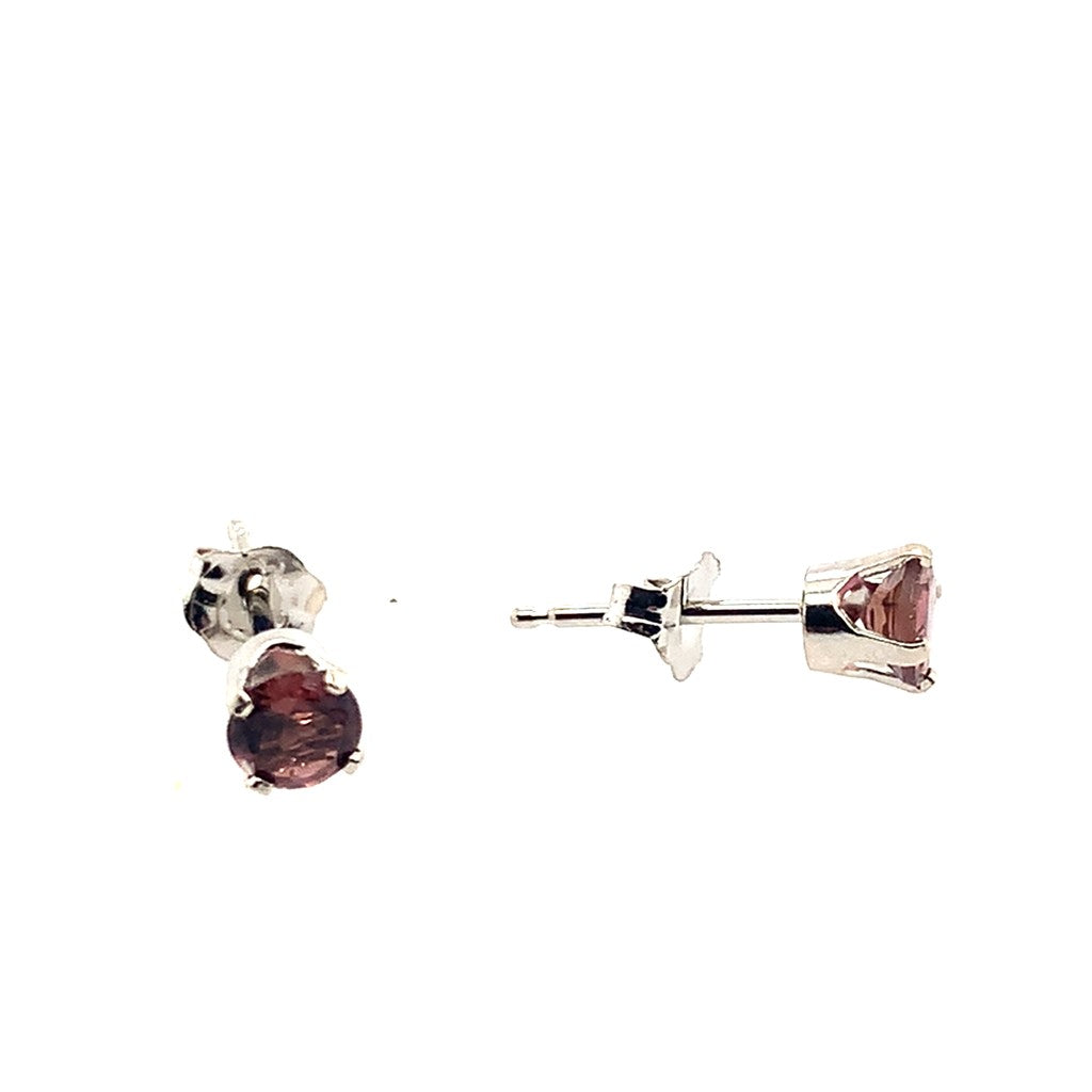 Estate 14K White Gold Round Pink Tourmaline Stud Earrings