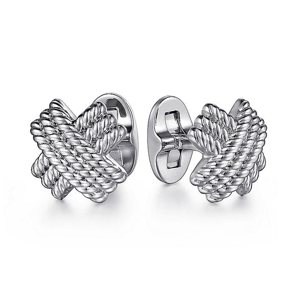 Gabriel Sterling Silver Twisted Rope Criss Cross 'X'  Cufflinks