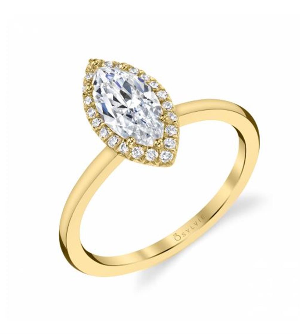 Sylvie Yellow Gold Marquise setting with Halo