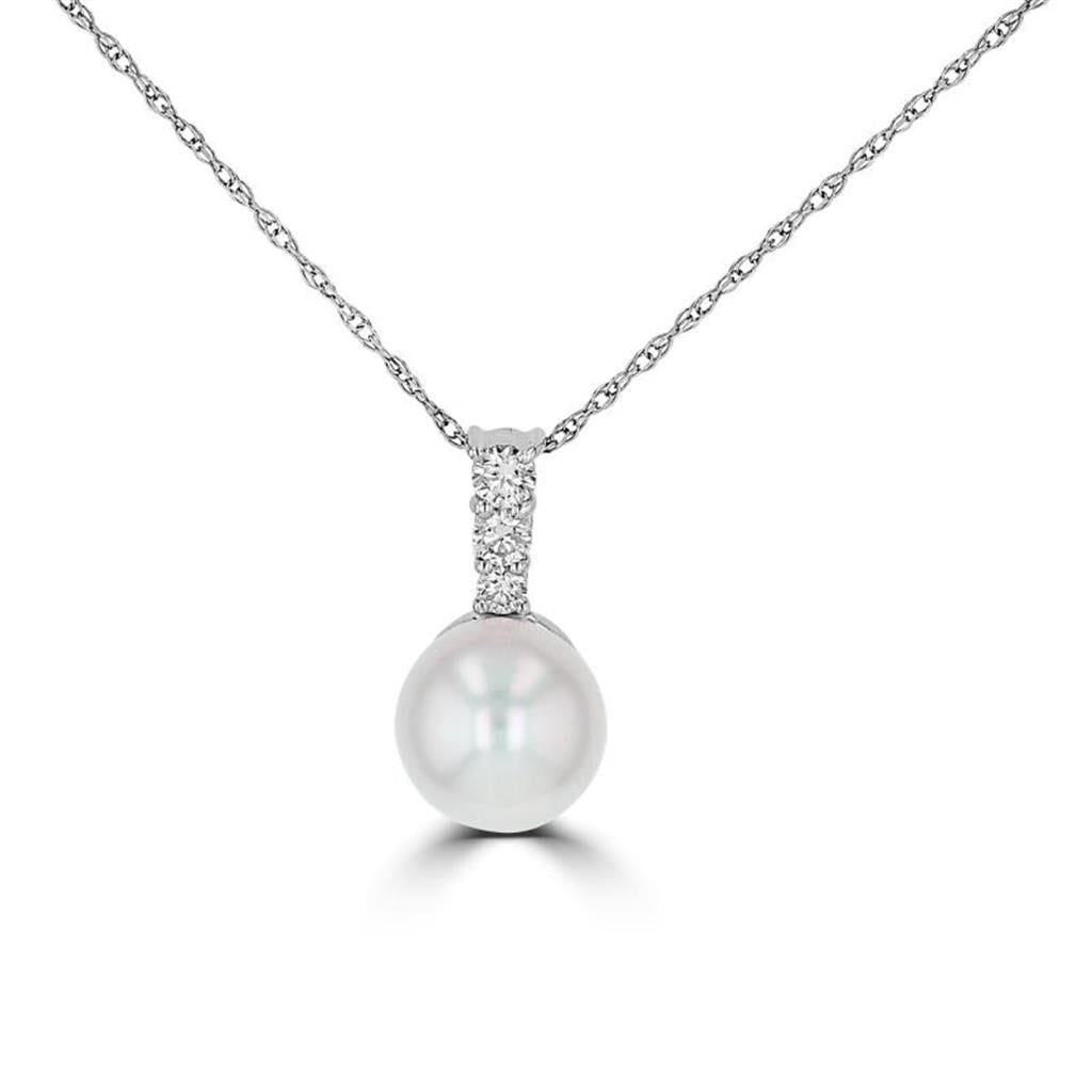14K White Gold Pearl Pendent with Diamonds