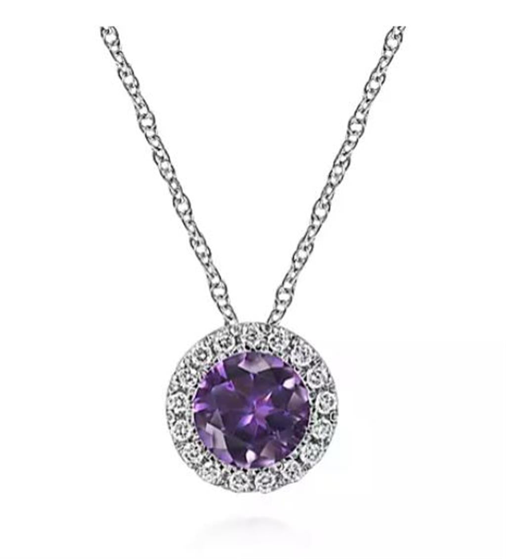 Gabriel Amethyst & Diamond Halo Pendant