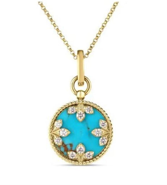 Roberto Coin Turquiose Medallion with Diamond Accents Pendant Necklace